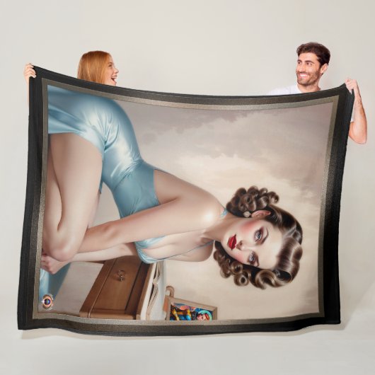 Couverture Polaire Élégant Épinglette Beauté de fille en bleu satiné  (En situation)