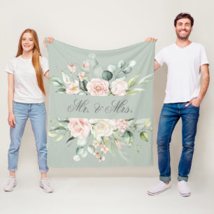 Couverture Polaire Élégant floral rose blush aquarelle M. & Mme.