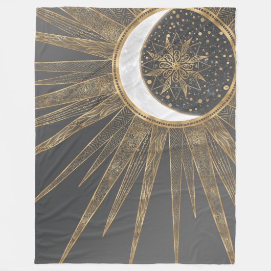 Couverture Polaire Elegant Gold Doodles Sun Moon Mandala Design (Devant)