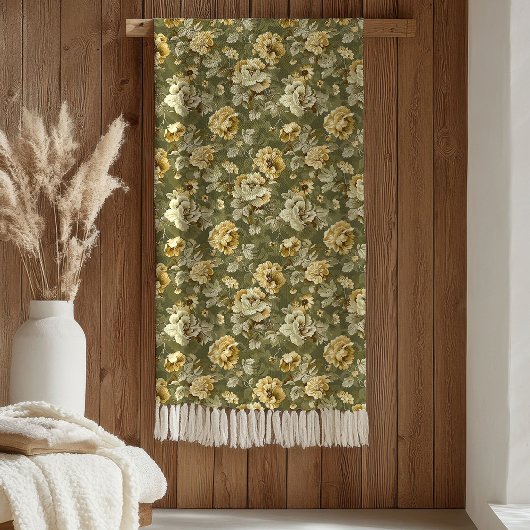 Couverture Polaire Elegant Green Gold Throw Botanical Chic Accent