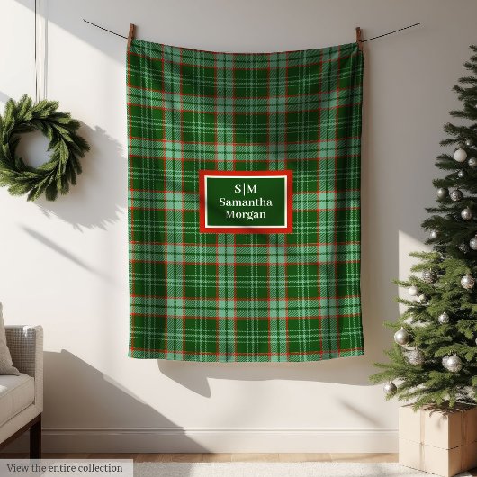 Couverture Polaire Elegant Holiday Blanket Red Green Monogram Touch