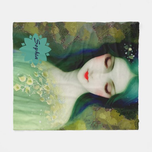 Couverture Polaire Élégant Imaginaire Portrait femme en vert et bleu (Devant (Horizontal))