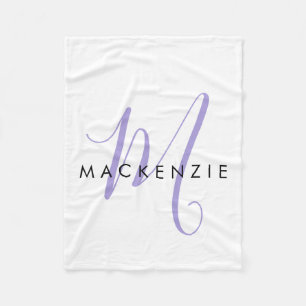 Couverture Polaire Élégant Lavande Blanche moderne Monogramme de scri