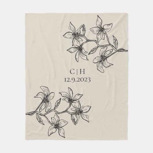 Couverture Polaire Élégant Mariage Floral Beige (Devant)