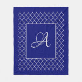 Couverture Polaire Elégant Marocain damassé marine Monogramme bleu (Devant)