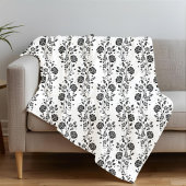 Couverture Polaire Élégant Modèle Floral Noir Et Blanc Romantique