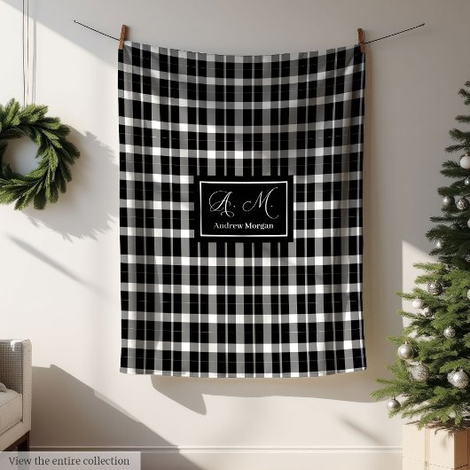 Couverture Polaire Elegant Modern Plaid Throw with Custom Monogram