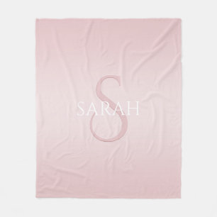 Couverture Polaire Elégant moderne Blush Pink Ombre Nom et monogramme