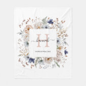 Couverture Polaire Elegant Monogram Pretty Beige Blue Flowers Floral (Devant)