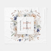 Couverture Polaire Elegant Monogram Pretty Beige Blue Flowers Floral (Devant (Horizontal))