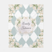 Couverture Polaire Elegant Monogram White Roses Green Leaves Diamond (Devant)