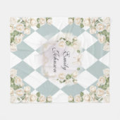Couverture Polaire Elegant Monogram White Roses Green Leaves Diamond (Devant (Horizontal))