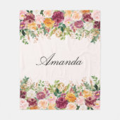 Couverture Polaire Elégant Monogramme Aquarelle Rose Jardin Floral (Devant)
