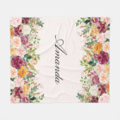 Couverture Polaire Elégant Monogramme Aquarelle Rose Jardin Floral (Devant (Horizontal))