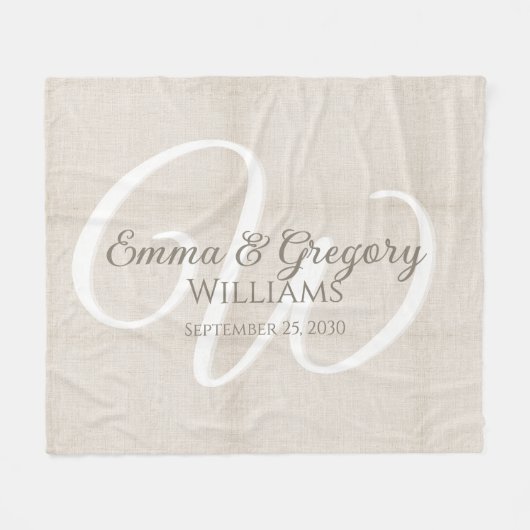 Couverture Polaire Élégant Monogramme Blanc Lin (Devant (Horizontal))