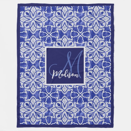 Couverture Polaire Élégant monogramme bleu gris géométrique transpare (Devant)