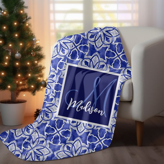 Couverture Polaire Élégant monogramme bleu gris géométrique transpare