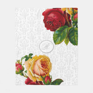 Couverture Polaire Élégant Monogramme Damask Floral