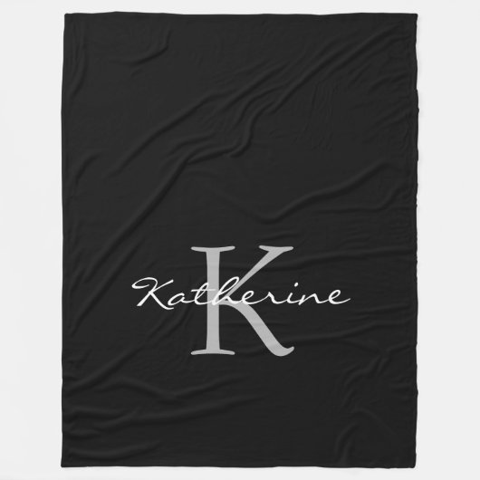 Couverture Polaire Élégant monogramme de script noir Nom personnalisé (Devant)