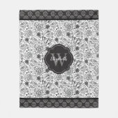 Couverture Polaire Élégant Monogramme floral noir blanc (Devant)