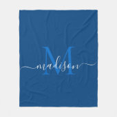 Couverture Polaire Élégant Monogramme Marine Bleu Blanc Script modern (Devant)