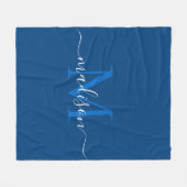 Couverture Polaire Élégant Monogramme Marine Bleu Blanc Script modern (Devant (Horizontal))