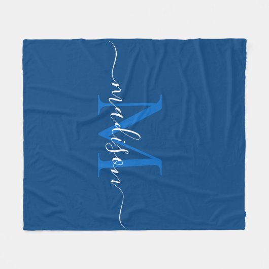 Couverture Polaire Élégant Monogramme Marine Bleu Blanc Script modern (Devant (Horizontal))