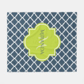 Couverture Polaire Élégant monogramme Marine Quatrefoil vert et nom (Devant (Horizontal))