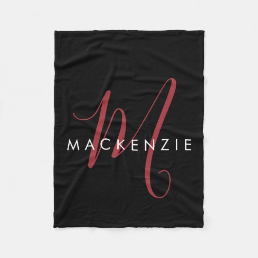 Couverture Polaire Élégant Monogramme moderne noir rouge (Devant)