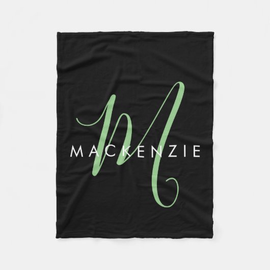 Couverture Polaire Élégant Monogramme moderne noir vert Script (Devant)