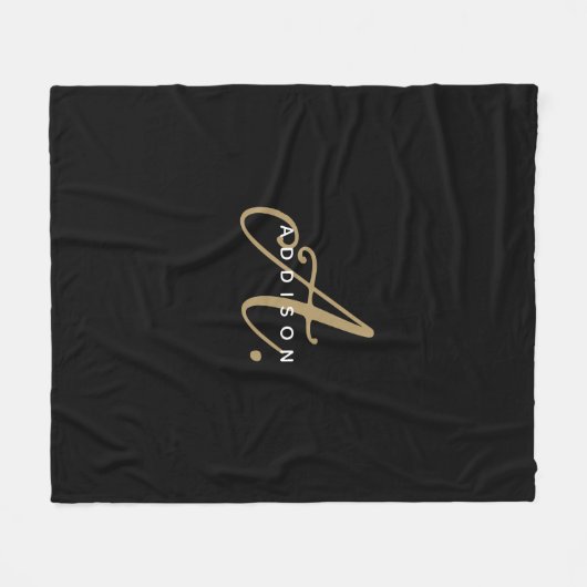 Couverture Polaire Élégant Monogramme noir et or Script (Devant (Horizontal))