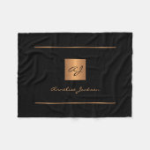 Couverture Polaire Élégant monogramme noir or nom script moderne (Devant (Horizontal))