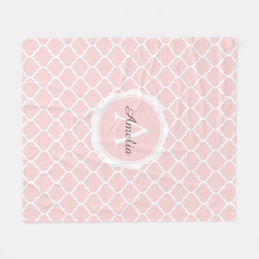 Couverture Polaire Élégant Monogramme rose blanc moderne Script (Devant (Horizontal))