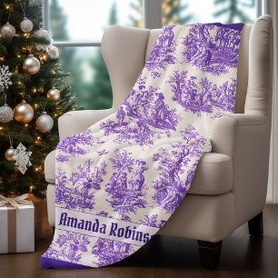 Couverture Polaire Élégant monogramme vintage violet toile de jouy