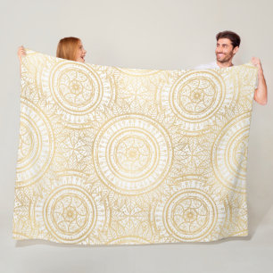 Couverture Polaire Élégant Motif blanc de tournesol Mandala Gold