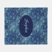 Couverture Polaire Elégant motif de Damas Vintage bleu (Devant (Horizontal))