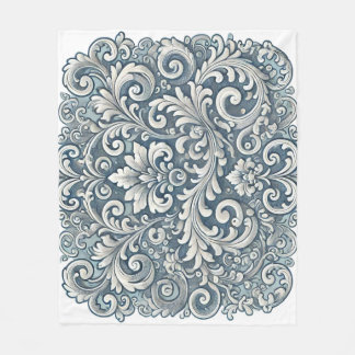 Couverture Polaire Élégant motif de défilement Damas en bleu doux et