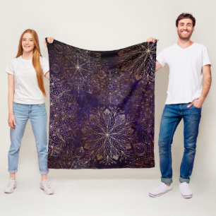 Couverture Polaire Élégant Motif de Mandala en or et en violet