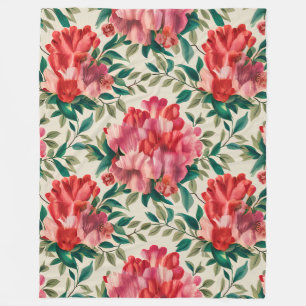 Couverture Polaire Élégant motif floral avec fleurs rouges et roses