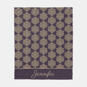 Couverture Polaire Elégant motif floral chic or damassé