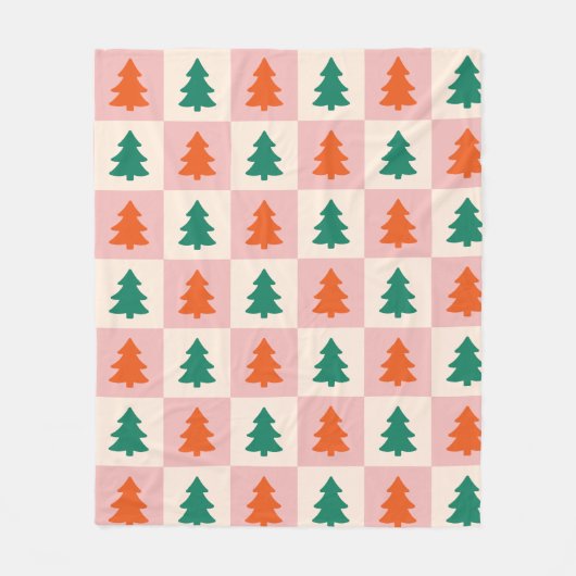Couverture Polaire Élégant motif rétro des arbres de Noël carré (Devant)