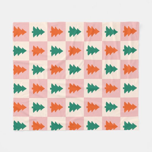 Couverture Polaire Élégant motif rétro des arbres de Noël carré (Devant (Horizontal))