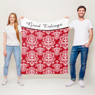Couverture Polaire Elégant motif rouge blanc Damas   Bonnes bouchées