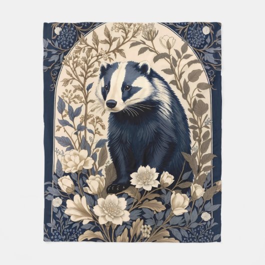 Couverture Polaire Elegant Navy and Cream Badger Floral (Devant)