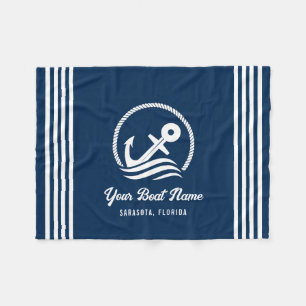 Couverture Polaire Elegant Navy Blue Custom Boat Nom Ancre
