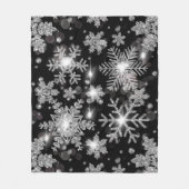 Couverture Polaire Élégant Noël noir blanc argent flocons de neige (Devant)