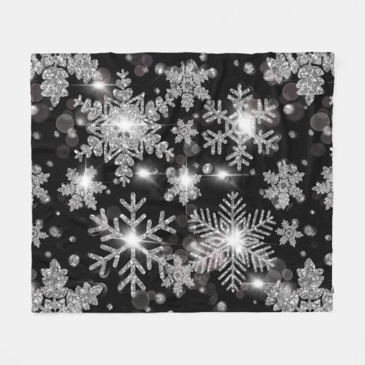 Couverture Polaire Élégant Noël noir blanc argent flocons de neige (Devant (Horizontal))