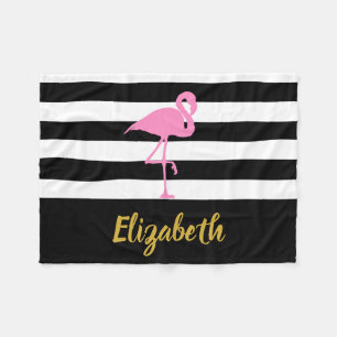 Couverture Polaire Élégant noir blanc or rose Flamant rose Nom du scr