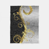 Couverture Polaire Elégant noir Damas Gold & Silver Swirls (Devant)