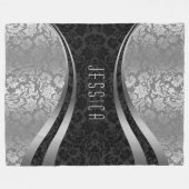 Couverture Polaire Elégant noir et gris argenté Damas florales (Devant (Horizontal))